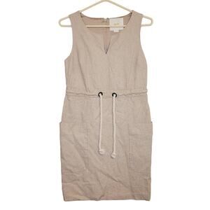 Anthropologie Maeve tan linen sleeveless drawstring waist utility dress size 0